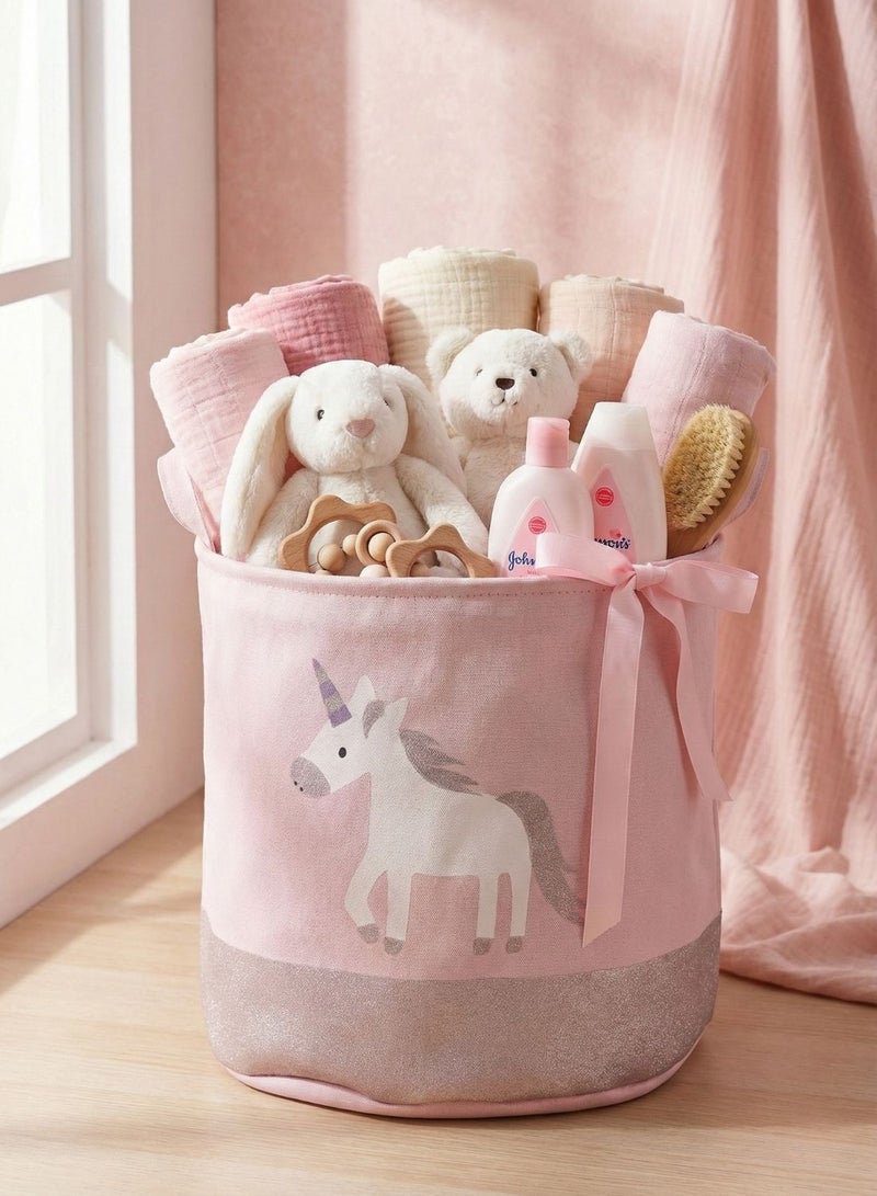 1Chase Unicorn Classic Kids Storage Basket 45L Oval Foldable Canvas Laundry & Toy Organizer with Handles for Nursery, Bedroom, Playroom - Image 4